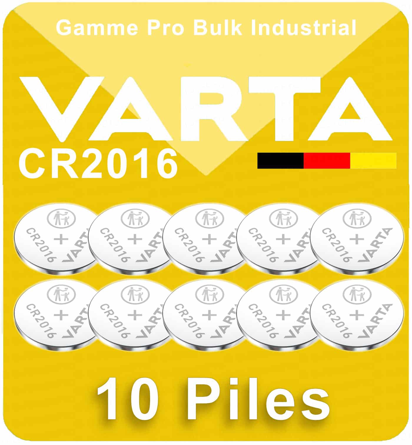 10 Piles Bouton CR2016 Varta Industrial