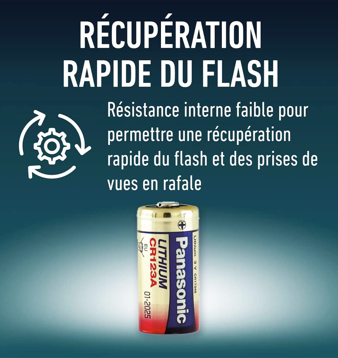 Pile CR123 Panasonic lithium 3V pour appareil photo