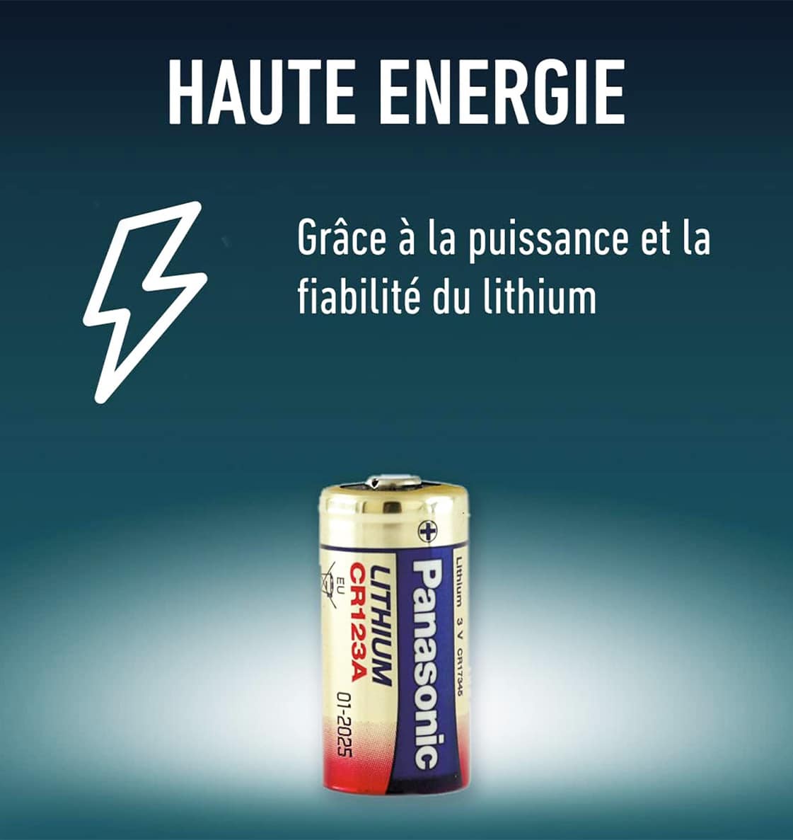Pile CR123 Panasonic 1400 mAh détail emballage