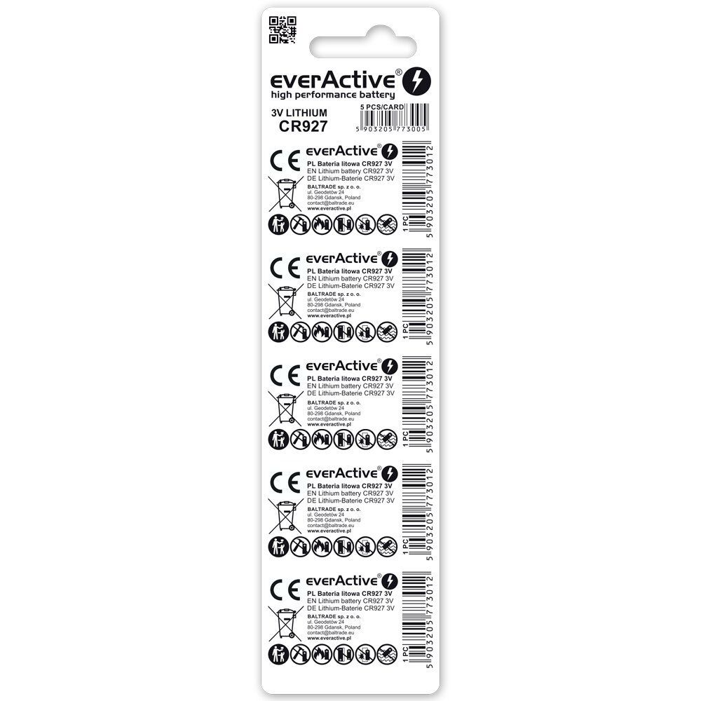 Pile CR927 EverActive Lithium 3V - Blister de 5 piles – Image 2