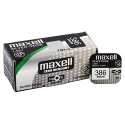 Pile montre 386 SR43W Maxell oxyde d'argent 1,55V équivalence G12 AG12